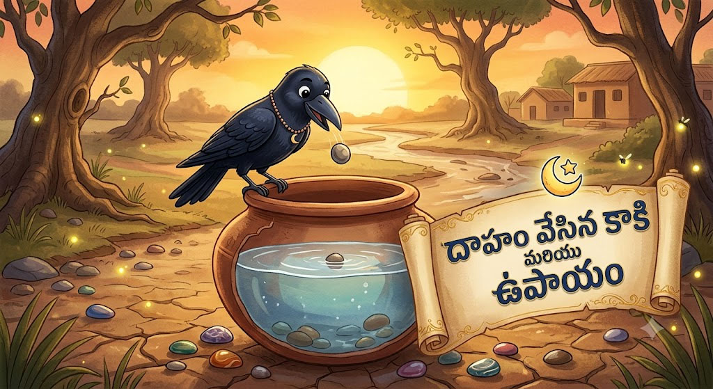 You are currently viewing దాహం వేసిన కాకి మరియు ఉపాయం